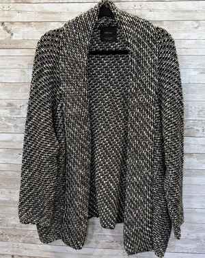 Zara Knit Womens M Open Cardigan Sweater Black & White Chunky Grandma Core thumbnail 1