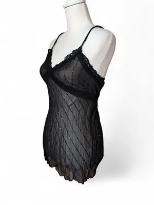 Vintage 90s Vintage Sheer Sequin Cami Black thumbnail 3