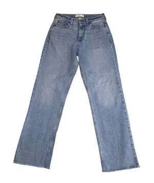 Abercrombie Fitch Jeans Size 25 or 0R Baggy Curve Love Blue Raw Hem Light Wash thumbnail 1