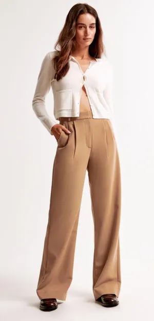 Abercrombie NEW Sloane Curve Love Tailored Pleated High Rise Wide Leg Trouser 26 thumbnail 1