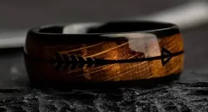 Women Luxury Collection Titanium Steel Black w/ Wood Grain Design-Size 7 thumbnail 1