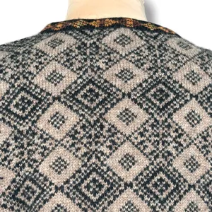 Susan Bristol Wool Fair Isle Nordic Cardigan Sweater Metal Clasp Grey Vintage thumbnail 3