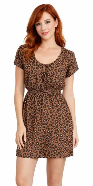 Evolutionary Apparel Leopard Print Dress | Short Sleeve Animal Print Mini thumbnail 1