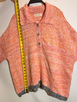 NWT Free People Orange Pink Marled Knit Oversized Button Collar Sweater M thumbnail 7