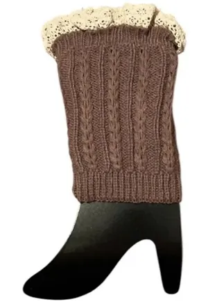 NWT boot cuffs leg warmers tan with ecru lace trim thumbnail 1
