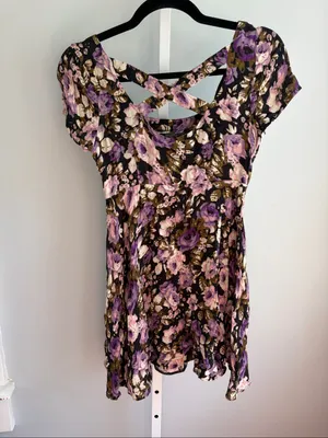 Kimchi Blue Purple Floral Babydoll Mini Dress xs thumbnail 6