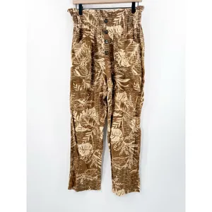 Urban Outfitters Teresa Printed Paperbag Pants Size Medium Linen Blend *No Belt* thumbnail 3