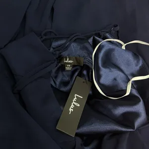Lulus Feeling Elegant Navy Blue Lace-Up Slit Maxi Dress size XS NWT thumbnail 7