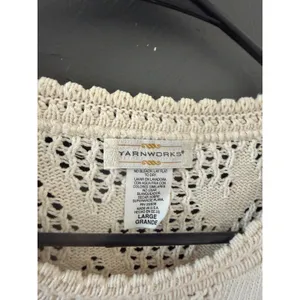 Yarnworks Vintage 90s Large Cream Cotton Open Knit Diamond Pointelle Sweater USA thumbnail 5