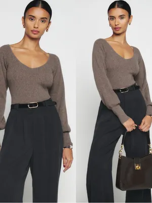 REFORMATION Hart Scoop Neck Cashmere Cocoa Ribbed Sweater Top thumbnail 2
