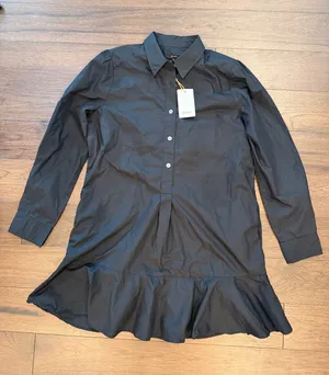 Quince 100% Organic Cotton Poplin Drop Waist Shirt Dress Black Medium NWT C30-00 thumbnail 1