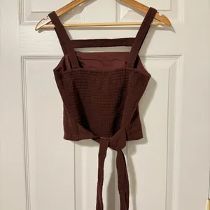 Anthropologie Smocked Tank Top Size XS Brown Cocoa Cotton Tie Back Lined Stretch thumbnail 6