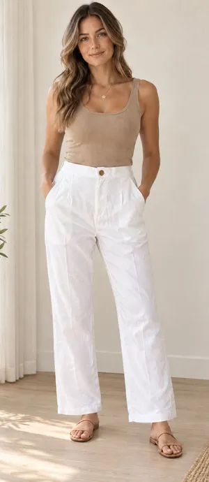 Love Tree White Lightweight Linen-Style Pants thumbnail 1
