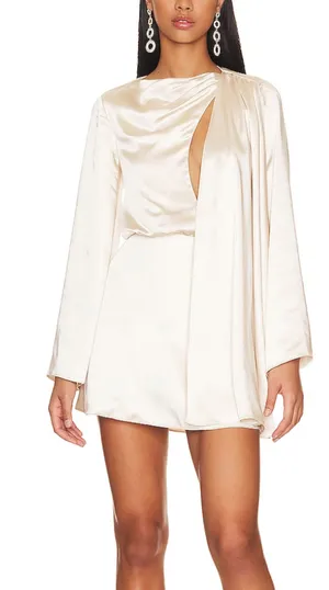 NBD Cream Satin Cocktail Mini Dress LARGE Party Cutout Revolve Designer $208 NEW thumbnail 1
