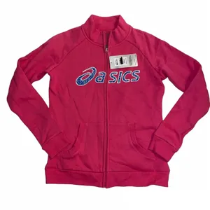Asics Jacket Womens XS Pink Logo Full Zip Mock Neck Sweatshirt Pockets NWT thumbnail 1