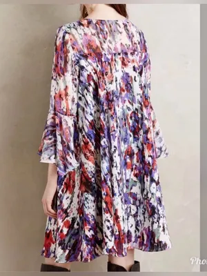 Anthropologie Paper Crown Eldora swing dress Sz M bell sleeves boho feminine thumbnail 2