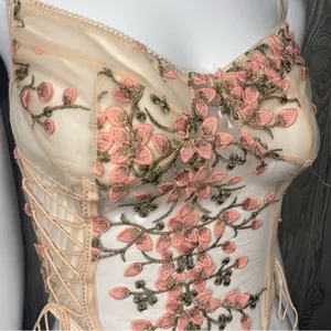 Women’s sheer panel floral embroidered appliqué pink lingerie sleepwear large thumbnail 6