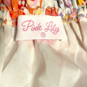 Pink Lily Off the Path Peplum‎ Blouse Orange Paisley Long Sleeve Womens Medium thumbnail 4