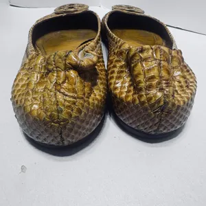 Tory Burch Reva Gold ballet flats shoes Mustard yellow snakeskin leather sz 10 thumbnail 5