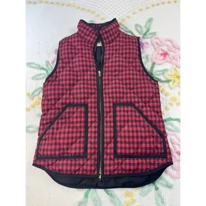 J Crew Red Black Buffalo Check Quilted Puffer Vest‎ Gilet Size S thumbnail 3
