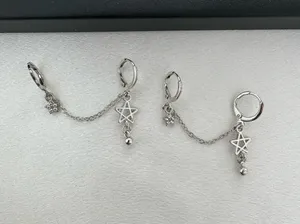 Double Piercing Dangle Chain Star Earrings for Women Silver thumbnail 1