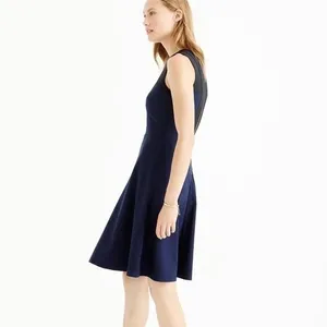 J. Crew Women's Size 6 Colorblock Dress Faux Leather Trim Navy Blue Black thumbnail 2