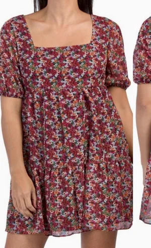 BCBGeneration NWT Floral‎ Babydoll Mini Dress Square Neck Puff Sleeve Size 2 thumbnail 1