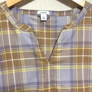 L.L.Bean Whisperweight Flannel Popover Shirt Minimal Gray Plaid Cotton 523202 L thumbnail 3