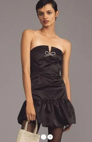 Anthropologie Maeve Strapless Bow Bubble-Hem Mini Dress thumbnail 1