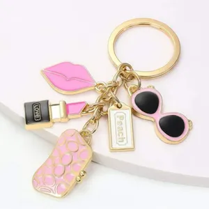 New Lipstick w/Sunglasses Fashion Keychain/Bag Charm Pink w/Gold thumbnail 2