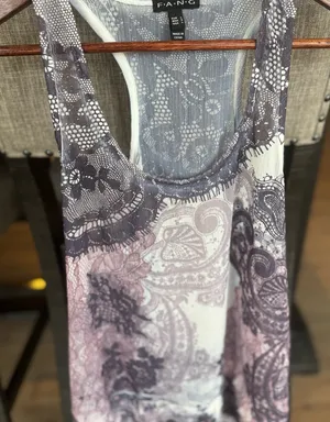 FANG Women's Floral Paisley Tank Top - Purple and White thumbnail 1
