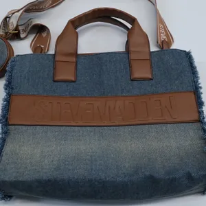 Steve Madden Tote Bag Women Blue Denim Frayed Log Large Satchel thumbnail 9