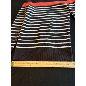 Lauren Ralph Lauren Brown Striped Ribbed V-Neck Cardigan Sweater Orange White M thumbnail 4