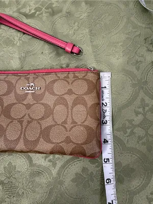 Coach Brown Signature Wristlet with Pink Trim thumbnail 6