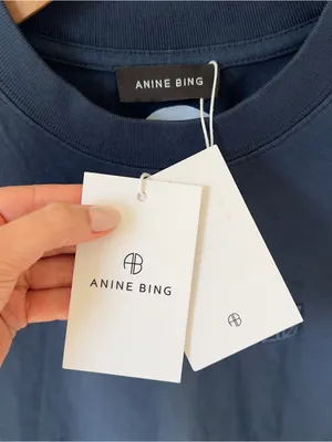 Anine Bing Lili Framed Monogram T-Shirt in Washed Navy Blue NWT thumbnail 7