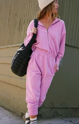 Free People Training Day Prism Pink Jumpsuit Size Large NWOT thumbnail 1