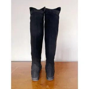 Stuart Weitzman • 5050 Stretch Suede Boots black tall low heel knee high otk thumbnail 10