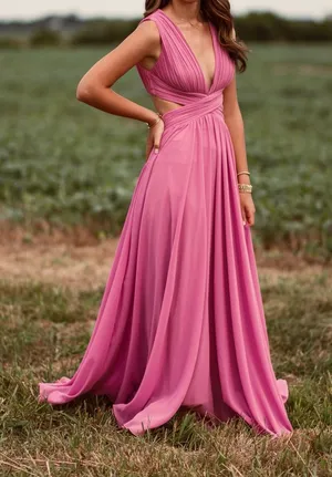 Lulus Elegant Pink V-Neck Cutout Maxi Dress thumbnail 1