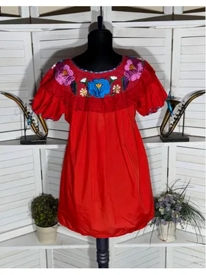 Vintage Mexican mini dress retro 70s boho hippie embroidered festival cottage M thumbnail 2