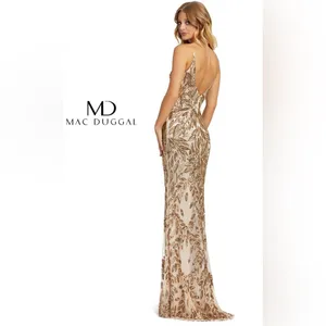 NWT Mac Duggal Style 5107 Plunging Neckline Sequins Gown Dress Gold Nude Size 10 thumbnail 5