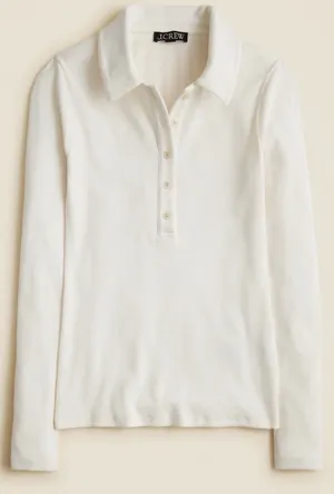J‎ CREW NWT Perfect Rib Polo Shirt Size XS Cream Long Sleeve Knit Lightweight thumbnail 1