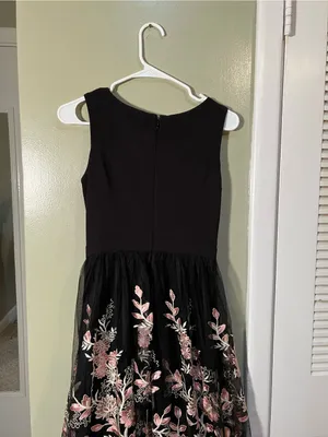 Morgan‎ & Co Women's Juniors Size 3 Evening Dress Black Pink Embroidered Floral thumbnail 10