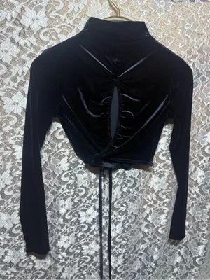 Velvet long sleeve wrap crop top small can be worn front or back thumbnail 2