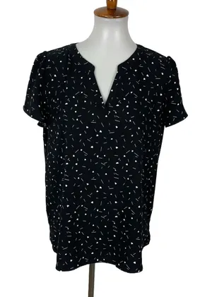 Hilary‎ Radley Blouse Medium Black Heart Print Button Front Workwear Classic thumbnail 1