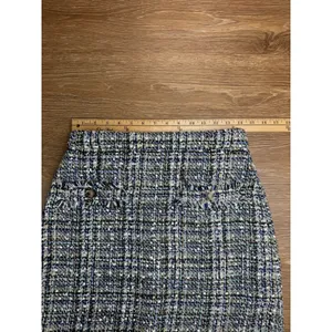 Ann Taylor Tweed Skirt Women 2 Blue Green Boucle A-Line Mini Fringe Pockets thumbnail 6