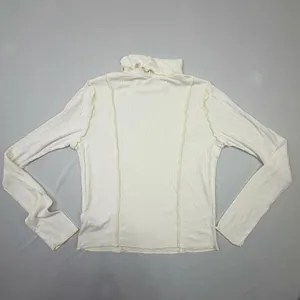 Wild Fable Women's White Ribbed Exposed Seam Turtleneck Long Sleeve Top thumbnail 2