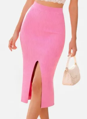 Free People Lolita Pink Ribbed Knit Slit Front Maxi Skirt Small Soft Indie Core thumbnail 1