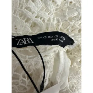 Zara White Crochet Lace Gauzy Babydoll Mini Dress Size XS NEW with Tags thumbnail 3