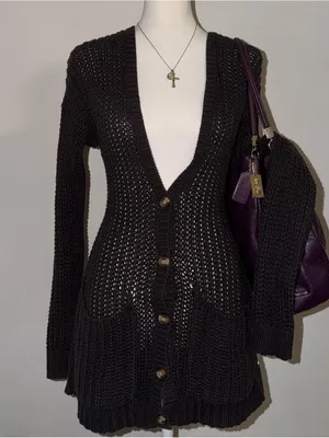 2000s vintage brownish black 2014 american eagle cable knit button down cardigan thumbnail 1
