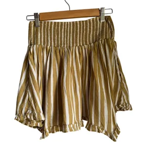 Anthropologie XS Smocked Mini Skirt Mustard Stripe Boho Beach Cover Up Pockets thumbnail 1